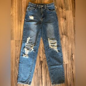 SHEIN Blue Distressed Boot Cut Jeans